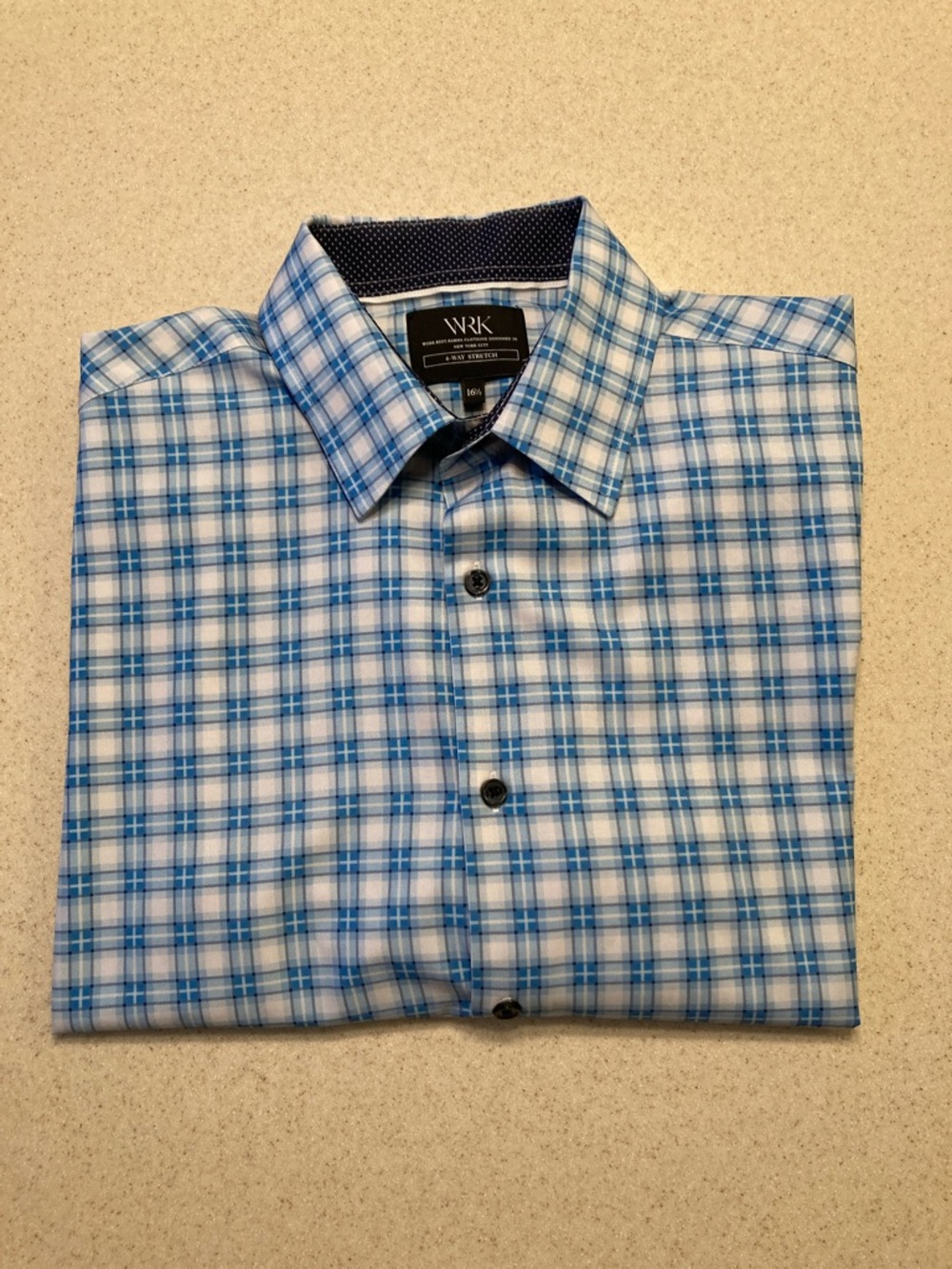 WRK Work Rest Karma Button-Down Shirt Blue Plaid 4-Way Stretch Men Sz 16.5 NWOT
